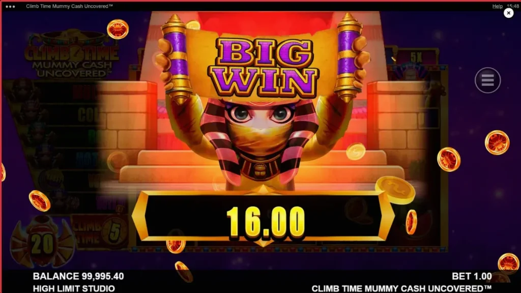 Tampilan visual slot Climb Time Mummy Cash Uncovered dengan tema Mesir Kuno yang modern