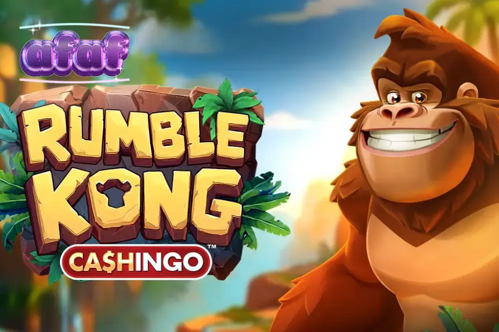 Tampilan visual slot Rumble Kong CASHINGO dengan tema hutan dan simbol pisang.